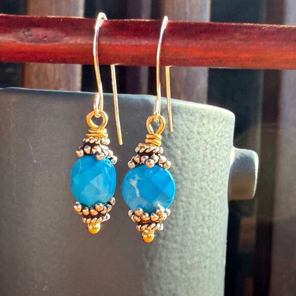 Turquoise Drop Earrings Sterling Silver Ear Hook Hypoallergenic - Picture 2 of 11